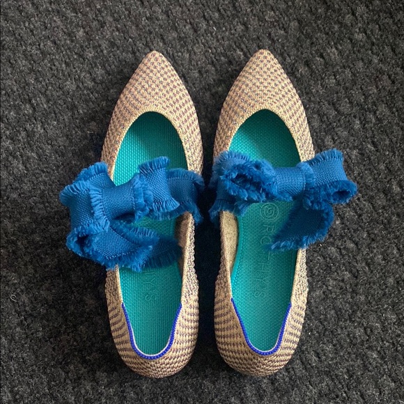 Rothy's Houndstooth Flats with Blue Bow - Picture 1 of 3